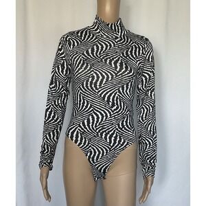 Lazofy Womens bodysuit  Zebra  Print High Neck Size M